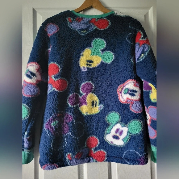 Disney Parks Mickey Mouse Blue Green Deep Pile Fleece Pullover Soft Warm - Picture 3 of 4